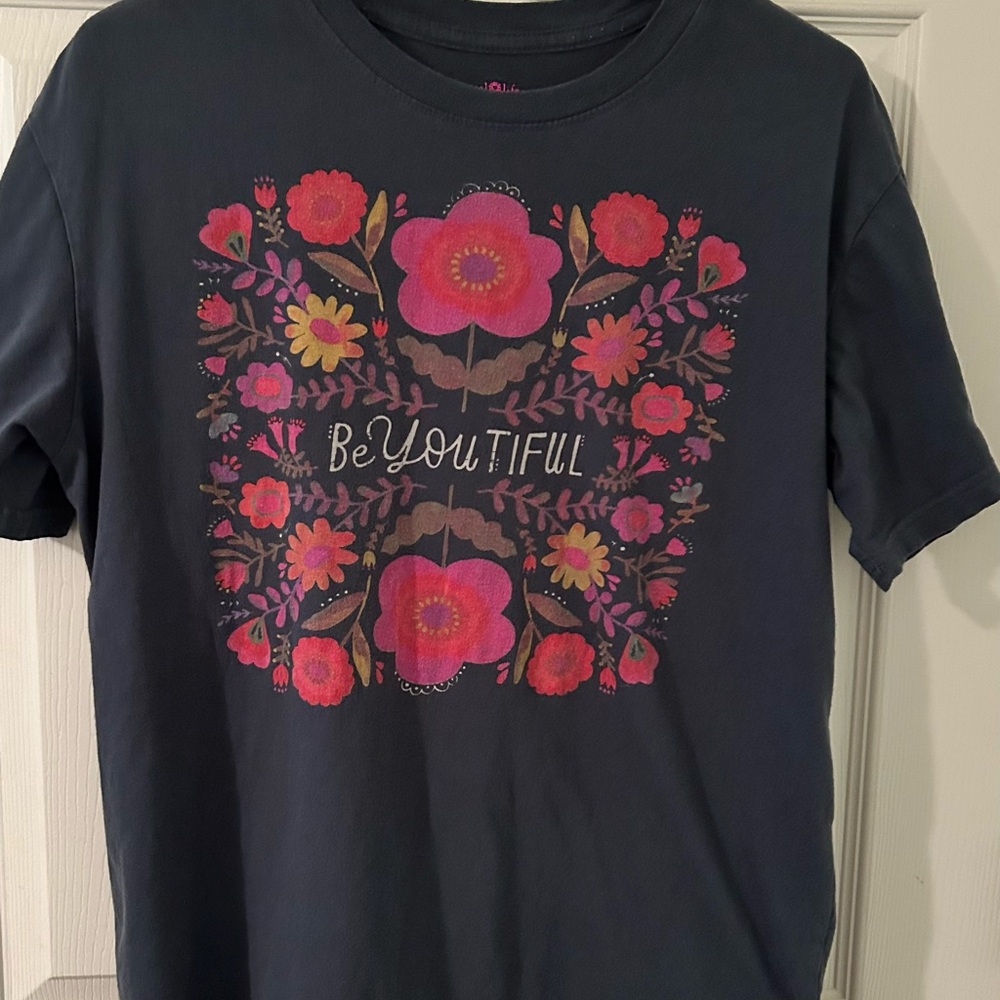 Natural Life Charcoal Tee with Pink Accents